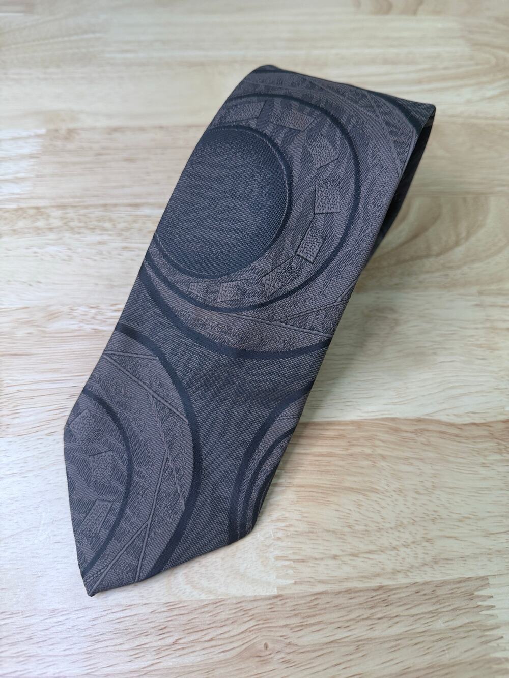 Delmani Italy Men's Neck Tie Dark Taupe Brown Black Abstract